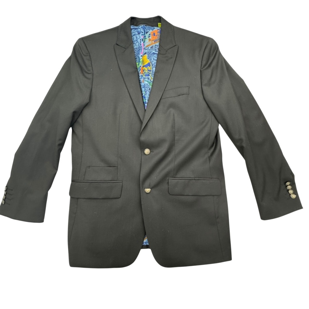 Robert Graham Blazer Jacket Mens 40 Black Single Breasted Peak Lapel Classic Fit
